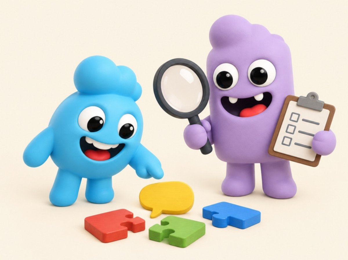 Timmy y Fer revisando una lista con una lupa